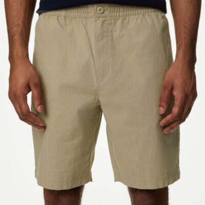 M&S Collection Elasticated Waist 3/4 Leg Chino Shorts Sand | Mens Shorts