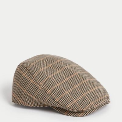 M&S SARTORIAL Checked Flat Cap with Stormwear™ Brown Mix | Mens Hats