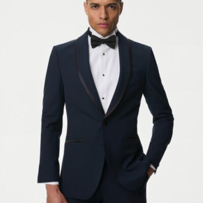 M&S Collection Slim Fit Stretch Tuxedo Jacket Navy | Mens Suits