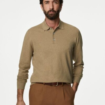 M&S Collection Cotton Rich Tipped Knitted Polo Shirt Beige | Mens The Smart Edit