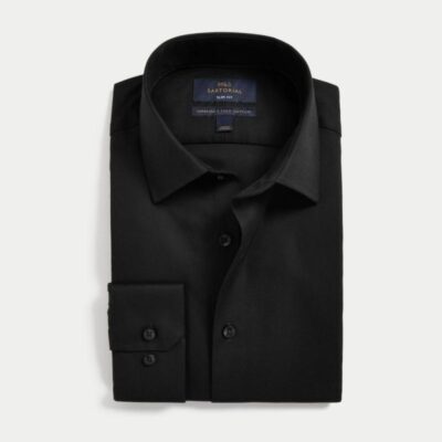 M&S SARTORIAL Slim Fit Easy Iron Pure Cotton Twill Shirt Black | Mens Formal Shirts