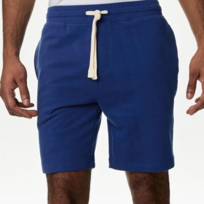 M&S Collection Pure Cotton Drawstring Jersey Shorts Rich Blue | Mens Shorts