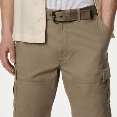 M&S Collection Pure Cotton Belted Cargo Shorts Toffee | Mens Shorts