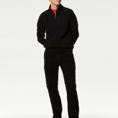 M&S Collection Pure Cotton Half Zip Sweatshirt Black | Mens Loungewear