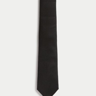 M&S SARTORIAL Textured Pure Silk Tie Black | Mens Ties