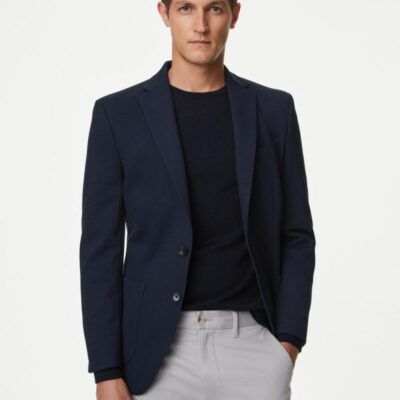 M&S Collection Textured Jersey Jacket with Stretch Navy | Mens Blazers