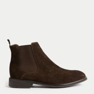 M&S Collection Wide Fit Suede Pull-On Chelsea Boots Dark Brown | Mens Boots