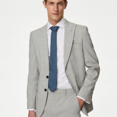 M&S Collection Tailored Fit Linen Rich Suit Jacket Light Grey | Mens Blazers