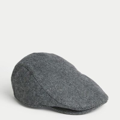 M&S Collection Wool Blend Herringbone Flat Cap with Stormwear™ Grey Mix | Mens Hats