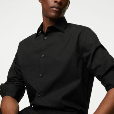 M&S Collection Regular Fit Easy Iron Pure Cotton Shirt Black | Mens Formal Shirts