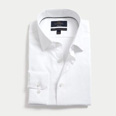 M&S SARTORIAL Slim Fit Easy Iron Pure Cotton Twill Shirt White | Mens Formal Shirts