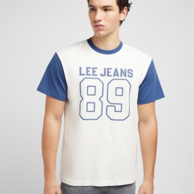 Lee Pure Cotton Colour Block Crew Neck T-Shirt Blue | Mens Tops & T-shirts