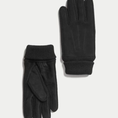 M&S Collection Nubuck Leather Gloves Black | Mens Gloves