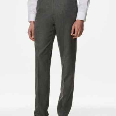 M&S Collection Big & Tall Regular Fit Trousers with Active Waist Grey | Mens Smart Trousers