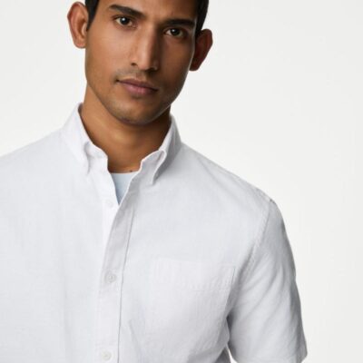 M&S Collection Easy Iron Pure Cotton Oxford Shirt White | Mens Shirts