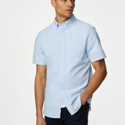 M&S Collection Pure Cotton Oxford Shirt Light Blue | Mens Shirts