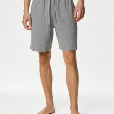 M&S Collection Pure Cotton Waffle Loungewear Shorts Grey Marl | Mens Loungewear