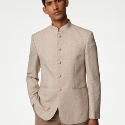 M&S Collection Textured Jacquard Nehru Jacket Neutral | Mens Blazers