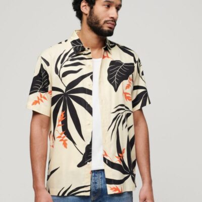 Superdry Cotton Blend Hawaiian Shirt Cream Mix | Mens Shirts