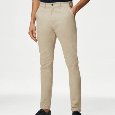 M&S Collection Skinny Fit Stretch Chinos Sandstone | Mens Trousers