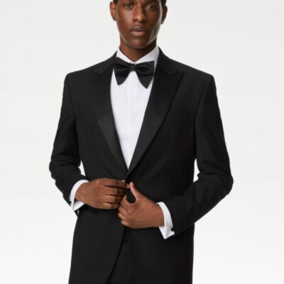 M&S Collection Regular Fit Stretch Tuxedo Jacket Black | Mens Suits