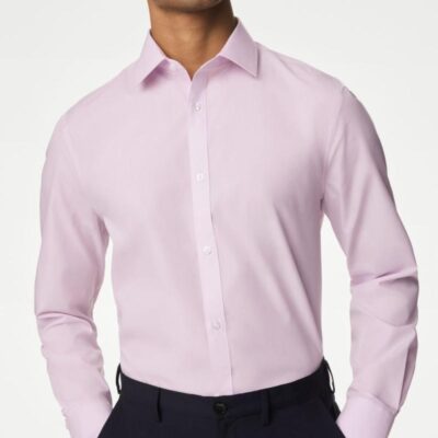 M&S Collection Regular Fit Easy Iron Cotton Blend Shirt Pink | Mens Formal Shirts