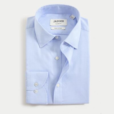 JAEGER Tailored Fit Pure Cotton Texture Shirt Blue | Mens Shirts