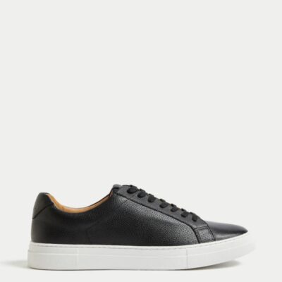 Autograph Leather Lace Up Trainers with Freshfeet™ Black | Mens Trainers