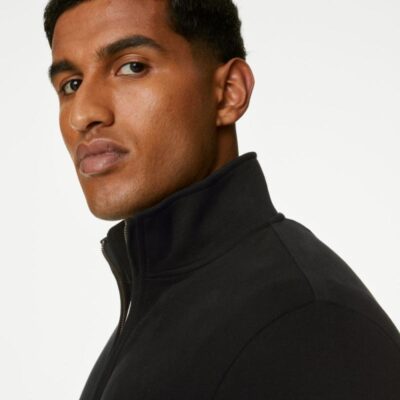 M&S Collection Pure Cotton Zip Up Sweatshirt Black | Mens Loungewear