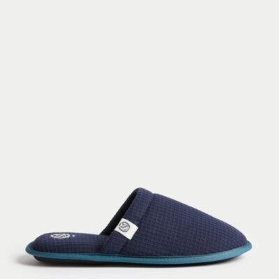 M&S Collection Waffle Mule Slippers with Freshfeet™ Navy | Mens Slippers