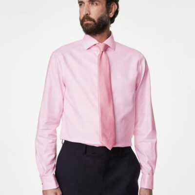 M&S SARTORIAL Regular Fit Luxury Cotton Double Cuff Twill Shirt Pink | Mens Formal Shirts