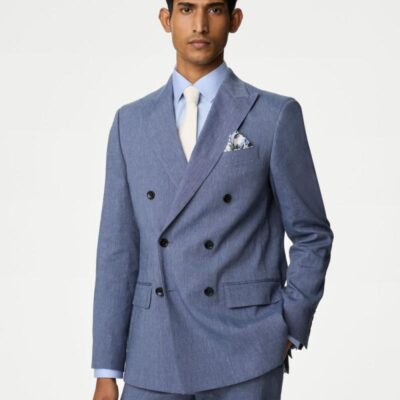 M&S Collection Tailored Fit Italian Linen Miracle™ Suit Jacket Chambray | Mens Blazers