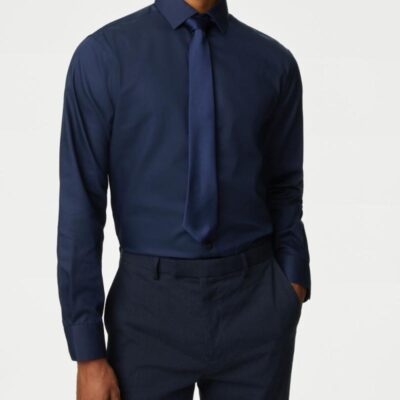 M&S Collection Regular Fit Non Iron Pure Cotton Twill Shirt Navy | Mens Formal Shirts