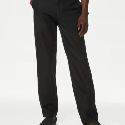 M&S Collection Regular Fit Linen Blend Trousers Black | Mens Trousers