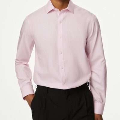 M&S Collection Regular Fit Ultimate Non Iron Cotton Shirt Pink | Mens Formal Shirts