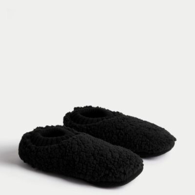 M&S Collection Fleece Slipper Socks Black | Mens Loungewear