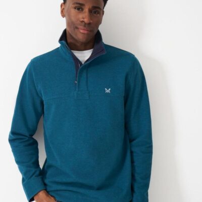 Crew Clothing Pure Cotton Half Zip Sweatshirt Aqua Mix | Mens Hoodies & Sweatshirts