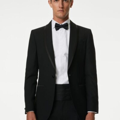 M&S Collection Slim Fit Stretch Tuxedo Jacket Black | Mens Suits