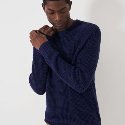 Crew Clothing Wool Rich Textured Jumper Navy | Mens Jumpers & Knitwear