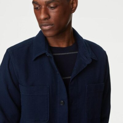 M&S Collection Pure Cotton Waffle Overshirt Dark Navy | Mens Shirts