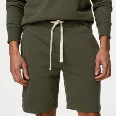 M&S Collection Pure Cotton Drawstring Jersey Shorts Medium Khaki | Mens Shorts