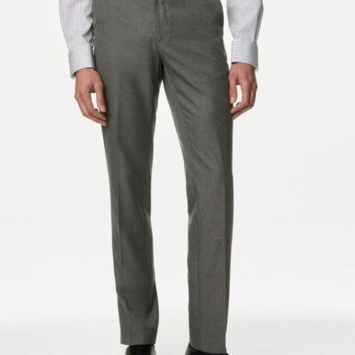 M&S Collection Slim Fit Trouser with Active Waist Grey | Mens Smart Trousers