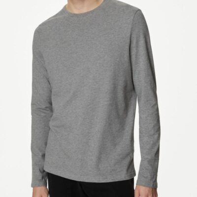 M&S Collection Pure Cotton Long Sleeve T-Shirt Grey | Mens Tops & T-shirts