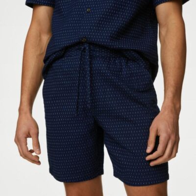 M&S Collection Pure Cotton Elasticated Waist Shorts Indigo | Mens Co-ords