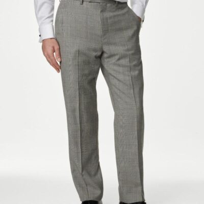 M&S SARTORIAL Regular Fit Pure Wool Check Suit Trousers Grey Mix | Mens Suits