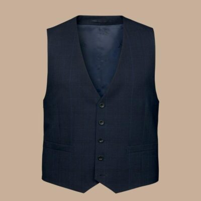 Charles Tyrwhitt Super 120s Wool Check Waistcoat Navy Mix | Mens Coats & Jackets