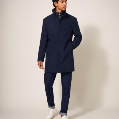 White Stuff Wool Rich Overcoat Navy | Mens Coats & Jackets