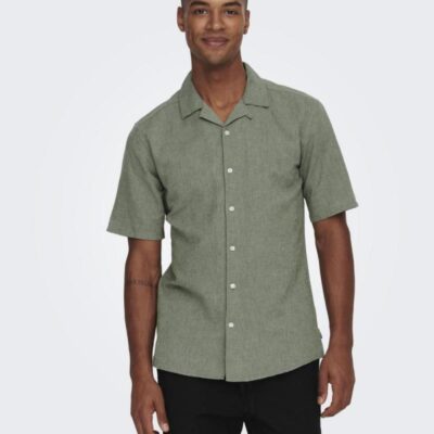 ONLY & SONS Cotton Linen Blend Shirt Green | Mens Formal Shirts