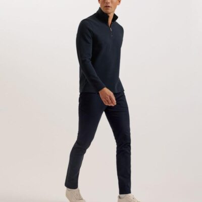 Ted Baker Cotton Rich Half Zip Sweatshirt Navy | Mens Hoodies & Sweatshirts