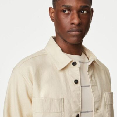 M&S Collection Denim Overshirt Ecru | Mens Shirts